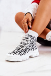 Buty Sportowe Wiązane Skarpetka Biało-Czarne Kandice