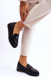 Women's Low Wedge Leather Loafers Black Synthia