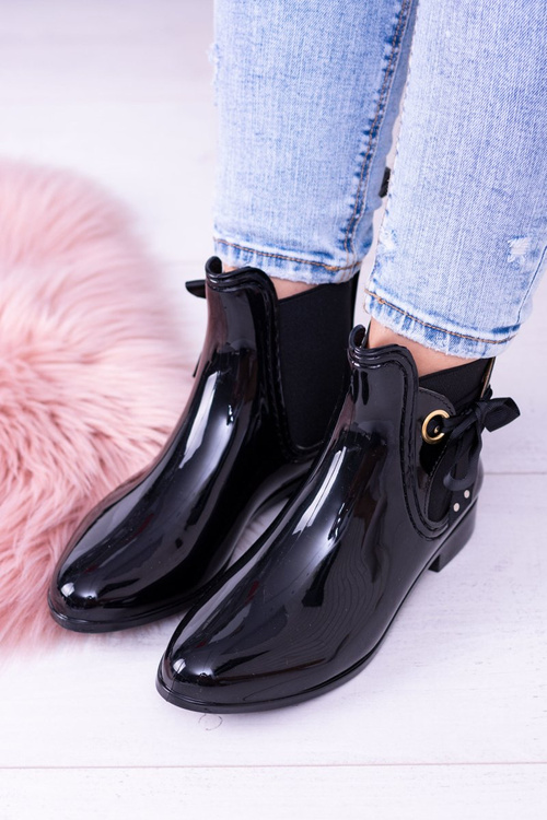 Black Lacquered Women's Kalosze Sztybletyty Someday