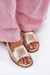 Elegant Women's Sandals On Flat Heel With Decoration S.Barski KV51-082 Golden