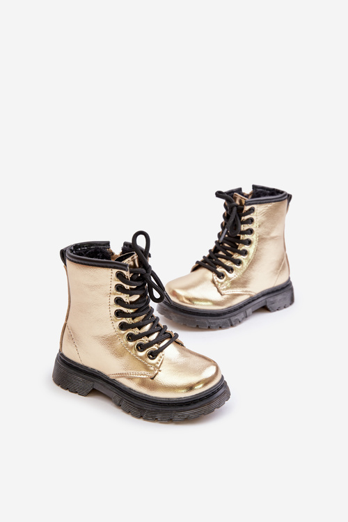 Insulated Girls Patent Boots With Zipper Gold Novita