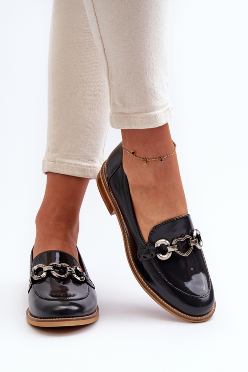 Mokasyny Lakierowane Skórzane Damskie Granatowe Laura Messi 2760