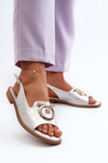 Elegant Women's Sandals with Gold Decoration on Flat Heel Silver S.Barski KV27-053