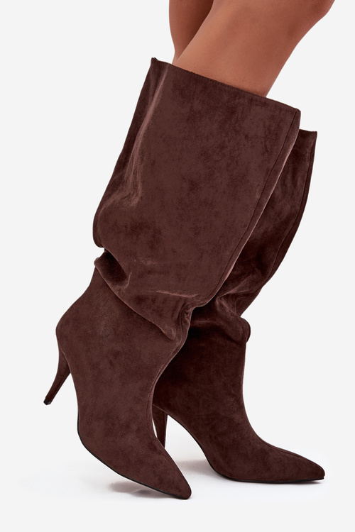 Slip on Women's Heeled Boots Made of Eco Suede Chocolate Noretta