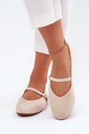 Baleriny Płaskie Z Paskiem Eko Zamszowe Beżowe Tirilina 