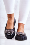 Leather Ballerinas On A Platform With A Ornament Black Ladette 