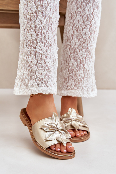Slippers With Decoration Natural Leather Zazoo 3667 Golden