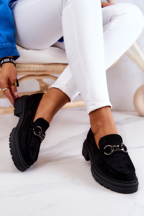 Półbuty Loafery Damskie Zamszowe Czarne La.Fi Willows