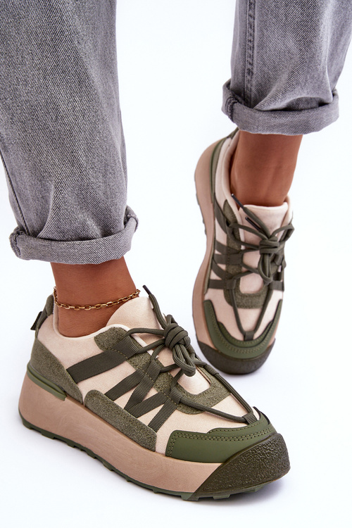Women's Suede Sports Shoes on a Platform Beige-Green Rohan