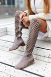 Openwork Suede High Boots Light Brown Arinna