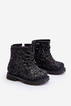Children's Glittery Lined Boots with Zipper Black Saussa