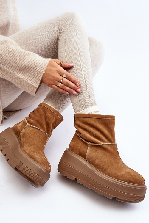 Leather Women's Boots on Chunky Sole Camel Zazoo 3424