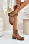 Women's Insulated Ankle Boots With Heel And Golden Detail Eco Suede Light Brown Mailta