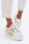 White-Gold Chunky Platform Sneakers Zazoo 2F-7033