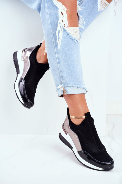 Leather Wedge Sneakers Vinceza 7780 Black