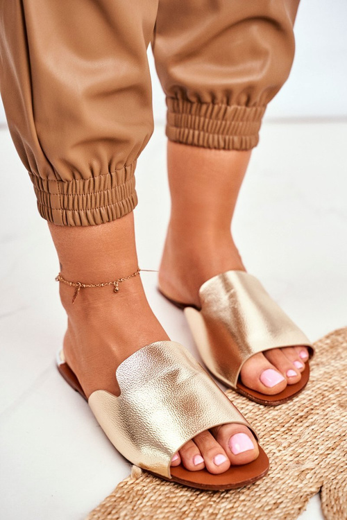 Women's Flat Gold Flip Flops Mimios