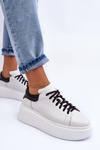 Buty Sportowe Skóra Platforma Białe Lemar 10150