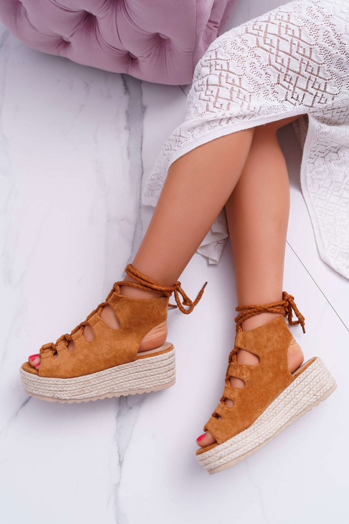 Women's Platform Sandals with Espadrilles Lace-up Camel Grand