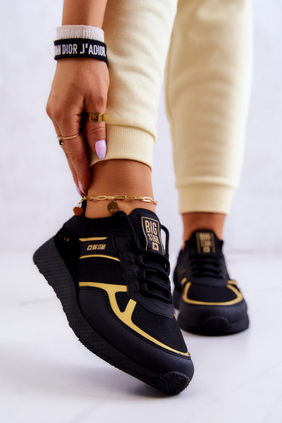 Sneakersy Buty Sportowe Damskie Czarno-Złote Big Star JJ274A195