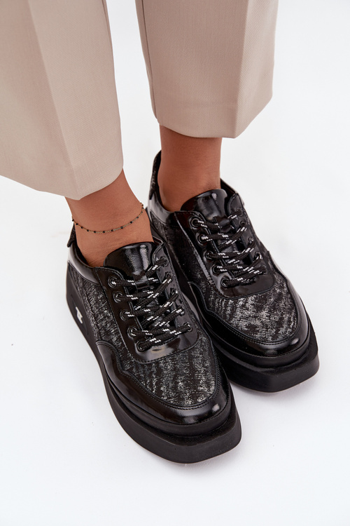 Leather Lace-Up Women's Shoes On Platform Artiker 57C2043 Black-Silver