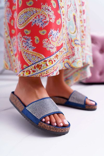 Women's Cork Flip Flops With Crystals Navy Blue Do It!