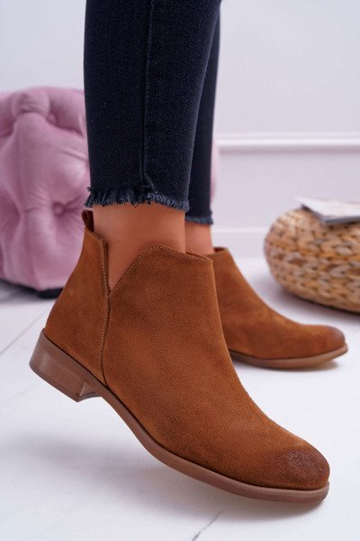 Women's Flat Heel Spring Boots Leather Brown Madness