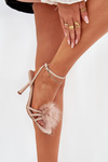 Women's Heeled Sandals With Feathers Beige Xaliope