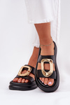 Women's Platform Sandals With Gold Detail Black Ularinea