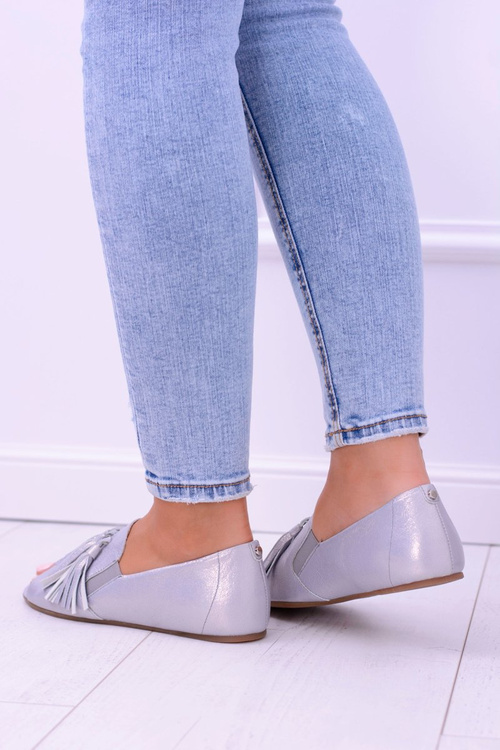 Laura Messi 1701 Leather Grey Peep Toe Lendo Ballerinas