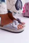 Women's Flip Flops With Cocards Thick Sole Grey Milady