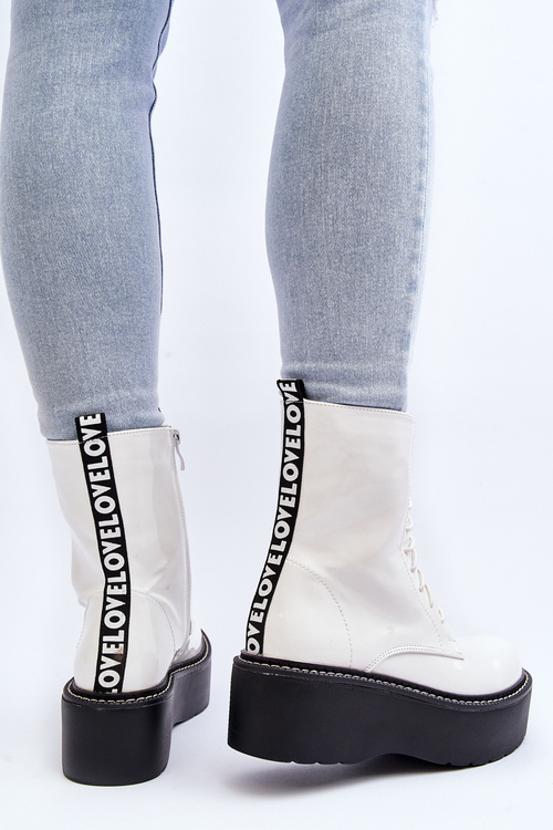 Women's White Patent Leather Boots with Chunky Sole Movana