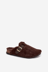 Faux fur women's slippers on a platform with a strap and buckle brown Noraline