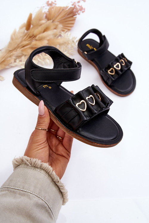 Children's Sandals With Velcro Hearts Black Havana