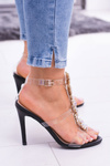 Lu Boo Black Stiletto Zircon Sandals Serenada