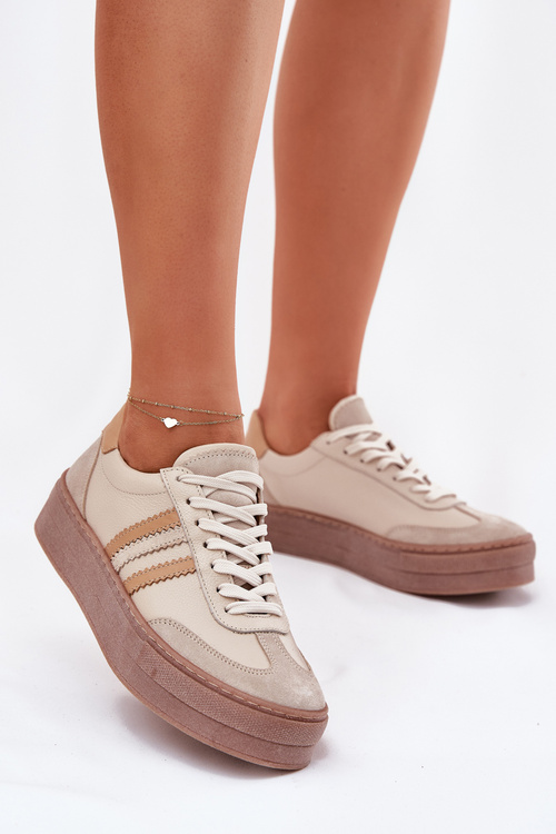 Ladies Leather Sneakers On Platform Zazoo N1234 Beige