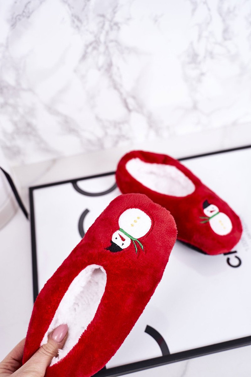 Children's Christmas Slippers With Snowman Red Let It Snow