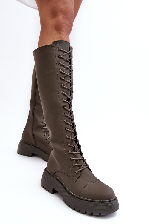 Lace-up Insulated Ankle Boots Dark Green Bergdis