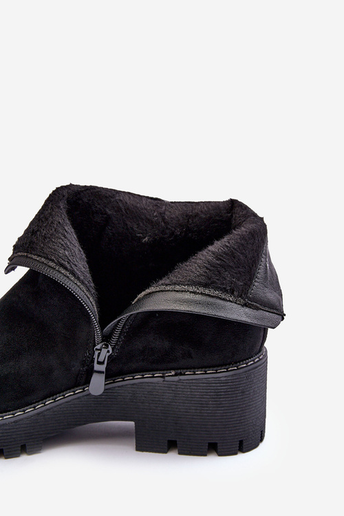 Suede Flat Heel Boots with Padded Insoles Black Neafgi