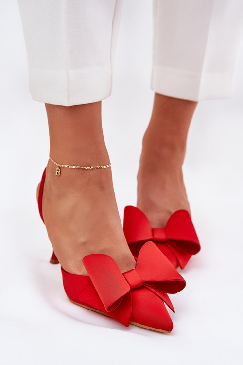 Red High Heels With Open Heels And Bow Eklevia