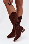 Cowboy Boots Low Heel Eco Suede Chocolate Cherrie