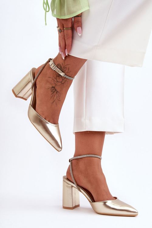 Leather Pumps with Decorative Strip Gold Lirosa