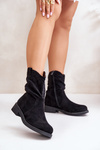 Warm Women's Ankle Boots With Wrinkling And Decoration Black Etteara