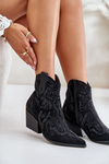 Decorated Cowboy Ankle Boots Black Kaivina