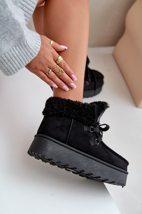 Women's Lace-Up Snow Boots with Thick Sole Black Loso