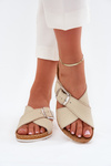 Women Leather Slippers With Buckle Beige Inblu VO0004GU