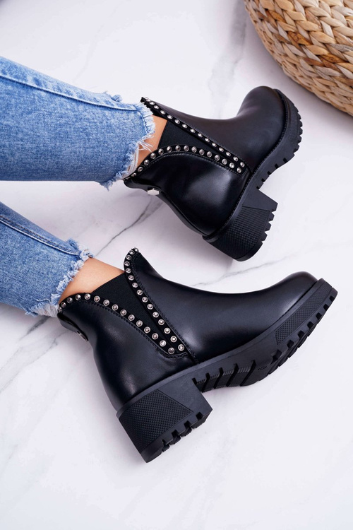 Women's Stiletto Boots With Zircons Black Sissy