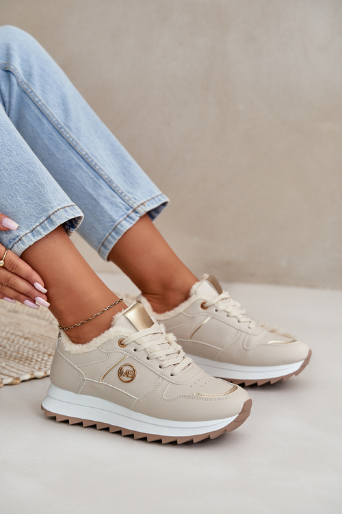 Damskie Ocieplane Futerkiem Na Platformie Jasnobeżowe Lerisas