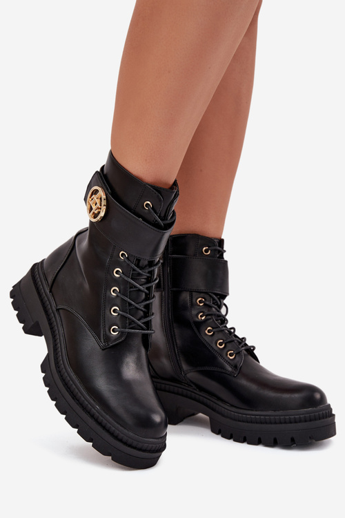 Ladies Work Boots With Gold Detail Insulated Black Fiorena