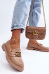 Women's Leather Moccasins with Flat Heel Beige Sincias