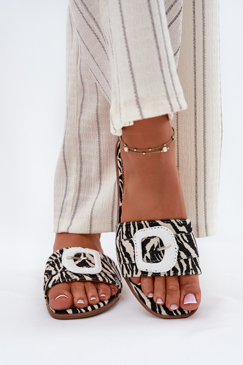 Flat Ladies Sandals With Decorative Buckle Zebra Clariola